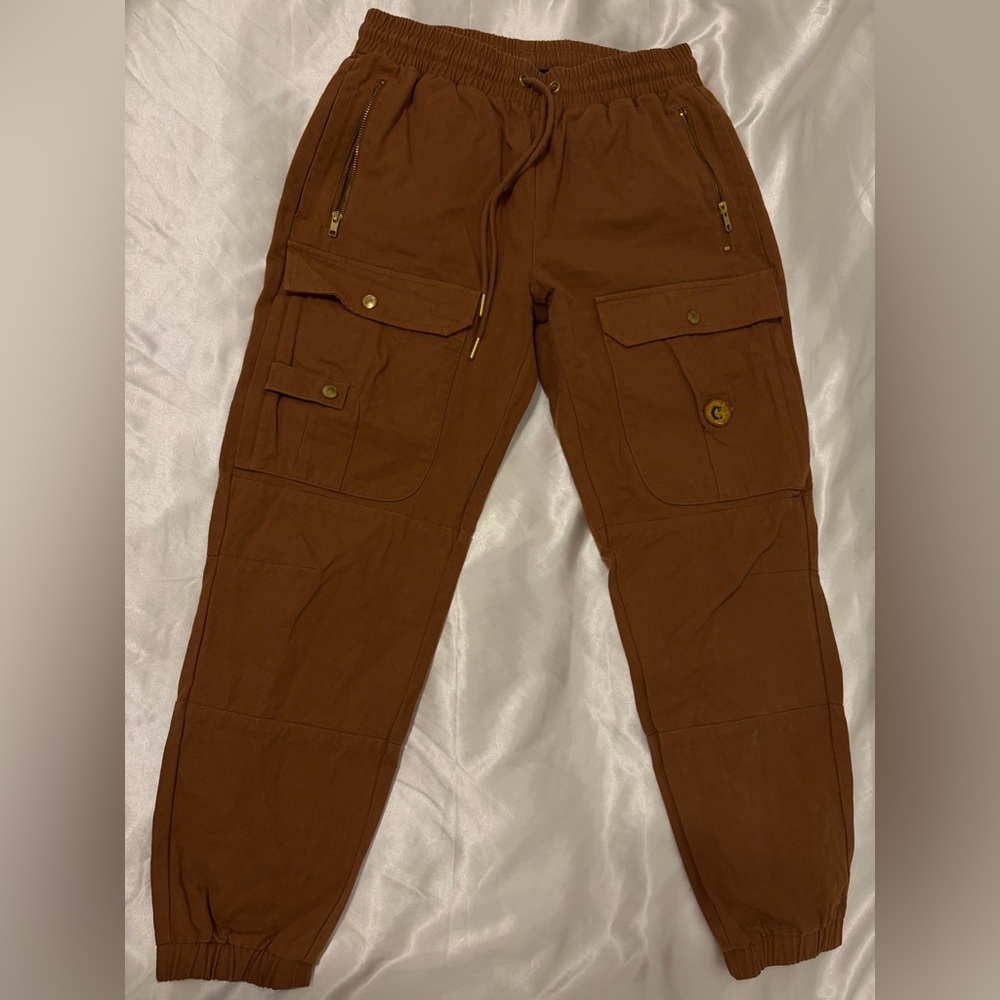 Dark Tan Cargo Pants w/ Gold Accents